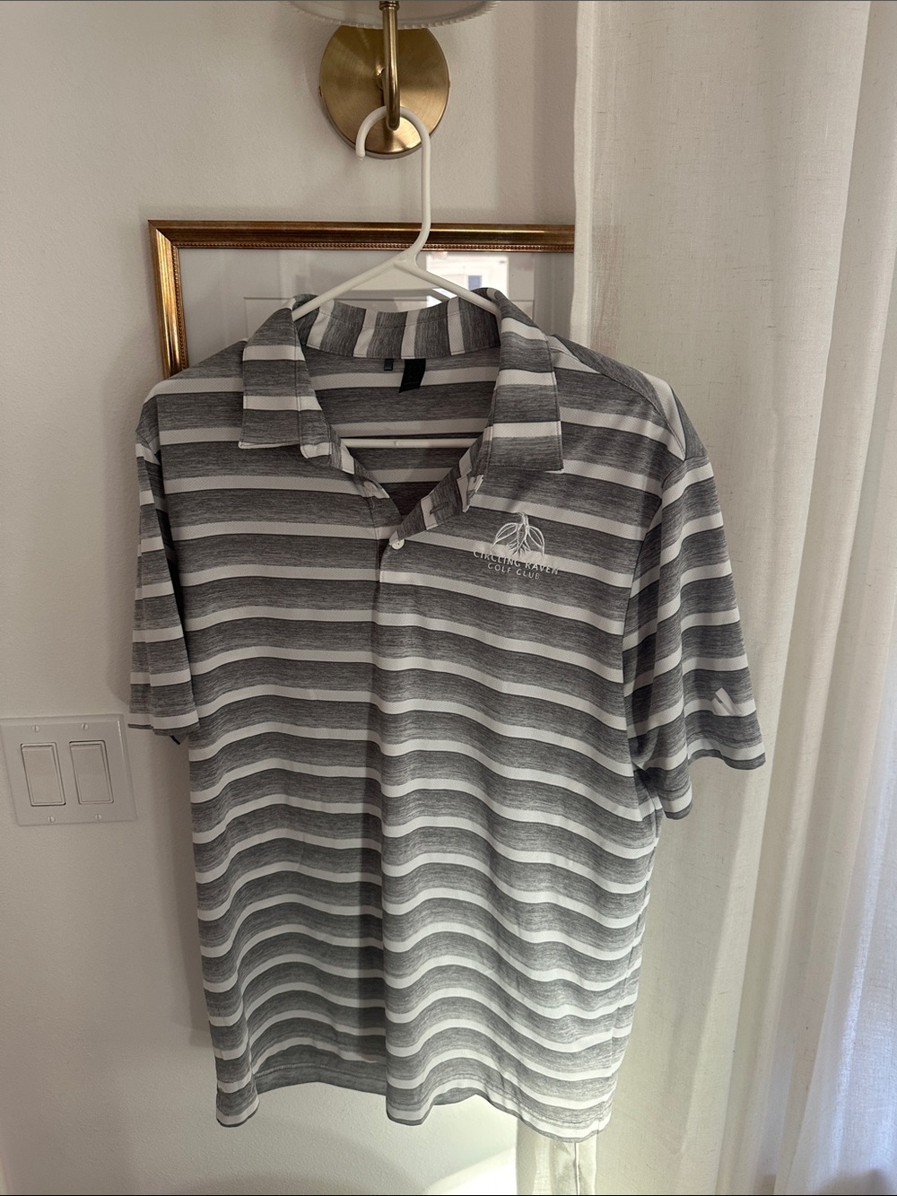 Adidas Circling Raven Golf Club Gray Striped Polo Shirt